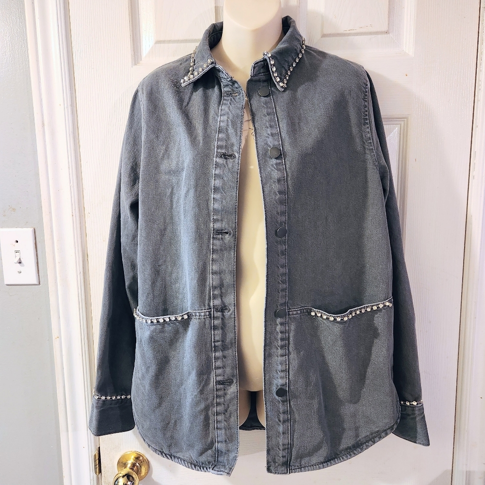 **NWT** Zara Rhinestone Oversized Shirt / Overshirt - Picture 5 of 14